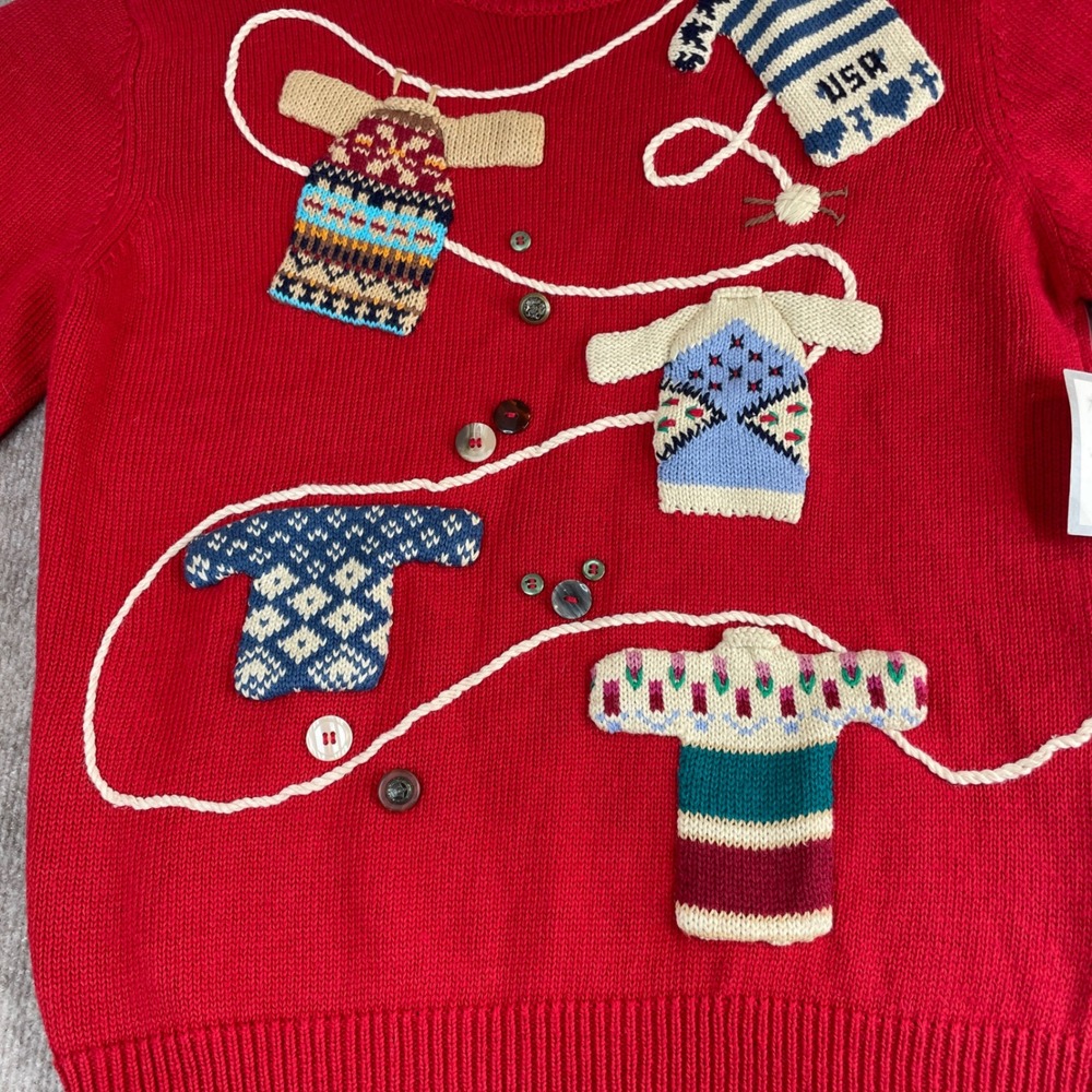 Susan Bristol Red Hand Embroidered Sweater M Mittens Jumpers USA - Picture 6 of 14